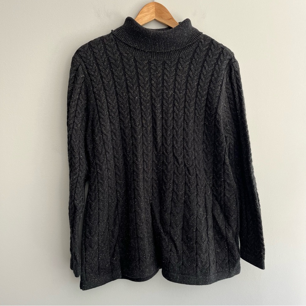 J. Jill Black Cable Knit Turtleneck Sweater Extra Large